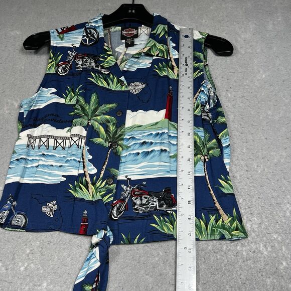 VTG Harley Davidson Hawaiian Shirt SMALL Motorcycles Sleeveless Biker Made USA - Picture 7 of 11